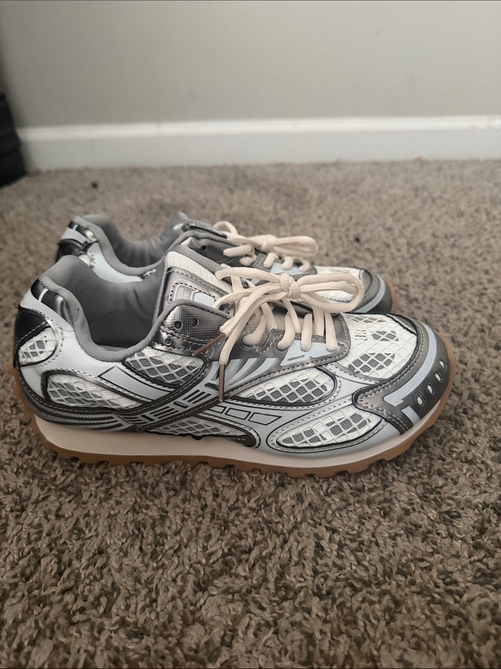 Bottega Veneta White and Gray Kids Sneakers
